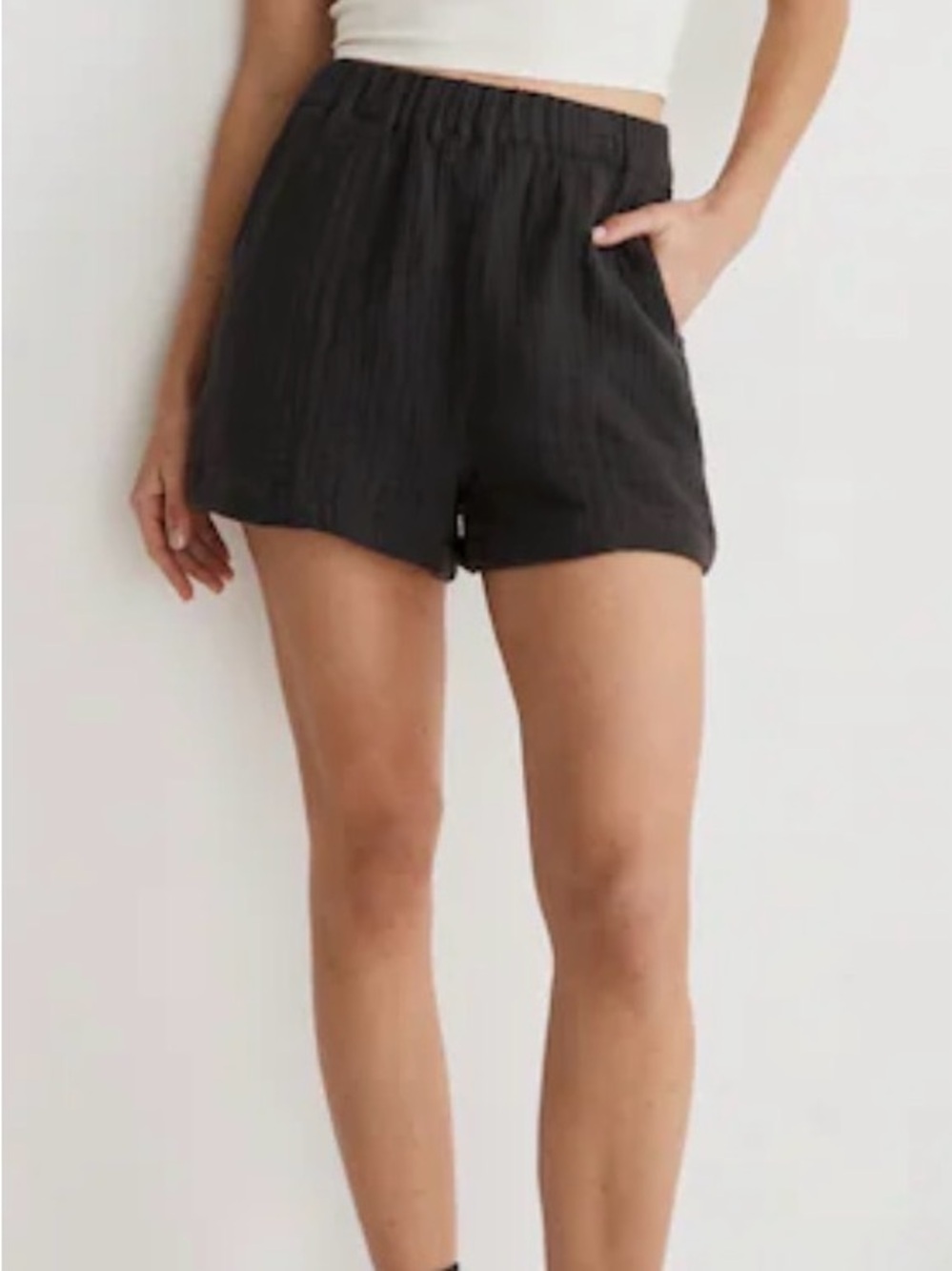 Madewell Easy Pull-On Shorts in Lightspun Black Coal Size XXS